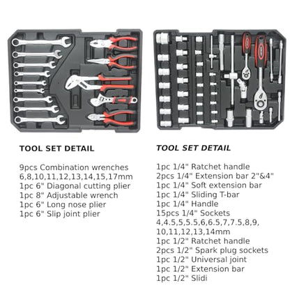 Home Tool Set Kit -899 PCS Home Auto Repair Tool Kit with Rolling Tool Box, Complete Hand Tool Set, Perfect for Homeowner, Diyer, Handyman - color: Silver