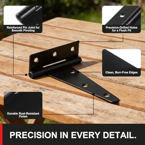 5 Inch Heavy Duty Door Hinges, 2 Pack Black Hinges T Strap Hinges, True 2.0mm Thick Reinforced Steel, Complete Screws Included, Shed Door Hinges & Gate Hinges for Wood and Metal Doors, Outdoor Use - size: 5IN-2PCS