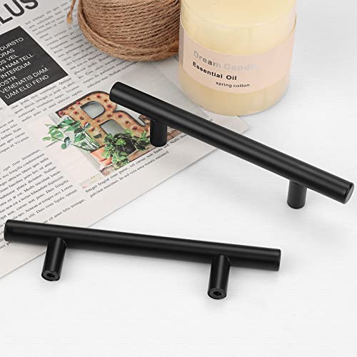 Probrico 5 Pack| Flat Black 3 Inch Center-to-Center Bar Cabinet Pull Modern Cabinet Hardware Kitchen Cabinet T Bar Handles Dresser Pulls, 5 Inch Total Length - color: Black, size: hole center 3"