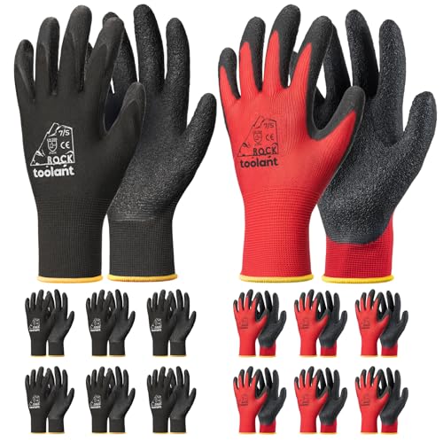 toolant Crinkle Latex Work Gloves Bulk, Rubber Coated Safety Work Gloves for Men and Women, 12 Pairs for Construction, Gardening, Warehouse (Black & Red, Small) - color: Black & Red, size: Small