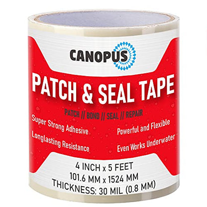 CANOPUS Waterproof Patch and Seal Tape, 4" x 5' White, Roof & Gutter Rubber Repair Tape, Fix Leaks on Hoses, Pipes, Gutters, Roofs, Boats, Pool Liners, Seal Coaxial Antenna and Electrical Cables - color: White