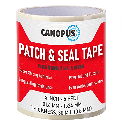 CANOPUS Waterproof Patch and Seal Tape, 4" x 5' White, Roof & Gutter Rubber Repair Tape, Fix Leaks on Hoses, Pipes, Gutters, Roofs, Boats, Pool Liners, Seal Coaxial Antenna and Electrical Cables - color: White