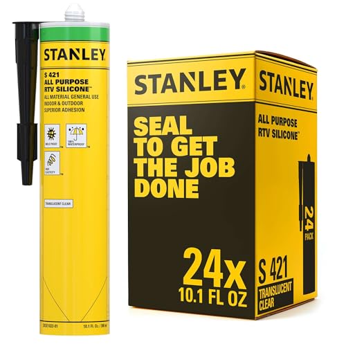 Stanley S421 All-Purpose RTV Silicone Sealant (24 x 10.1 fl.oz.) – 100% Waterproof Translucent Caulk | Industrial-Grade Silicone for Kitchen, Bathroom, Shower, Window, Door, Indoor & Outdoor Use - color: Translucent, size: 24 Pack