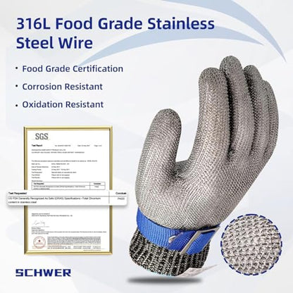 Schwer 10 Pcs SlicePro ANSI A9 Cut Resistant Glove PR1706, Stainless Steel Mesh Metal Glove, Food Grade for Kitchen Cooking, Butcher Meat Cutting, Oyster Shucking, Mandoline, Non-PFAS, S - size: Small (Pack of 10), style: 1.0 Steel Wire