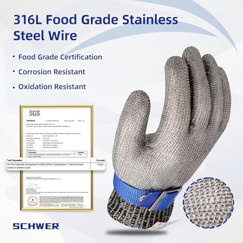 Schwer 10 Pcs SlicePro ANSI A9 Cut Resistant Glove PR1706, Stainless Steel Mesh Metal Glove, Food Grade for Kitchen Cooking, Butcher Meat Cutting, Oyster Shucking, Mandoline, Fishing, M - size: Medium (Pack of 10), style: 1.0 Steel Wire