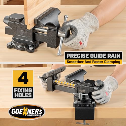 6-Inch Bench Vise, Vice for Workbench with Heavy Duty Forged Steel Construction, Built-in Pipe Jaw and Swivel Base, Table Vise for Woodworking, Home Workshop Use and DIY Job