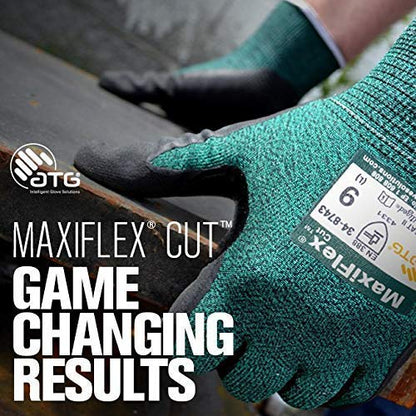 MaxiFlex Cut 34-8743 Cut Resistant Nitrile Coated Work Gloves with Green Knit Shell and Premium Nitrile Coated - size: Large