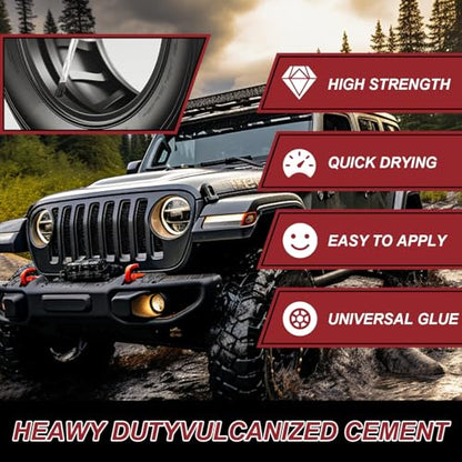 Chemical Vulcanizing Cement 250ML/8.8 FL.Oz, Fast Dry Rubber Cement, All Purpose Tire Repair Glue, Clear Patch Plug Kit with Brush Top Can for Lawn Mower, Motorcycle, Bike, Car