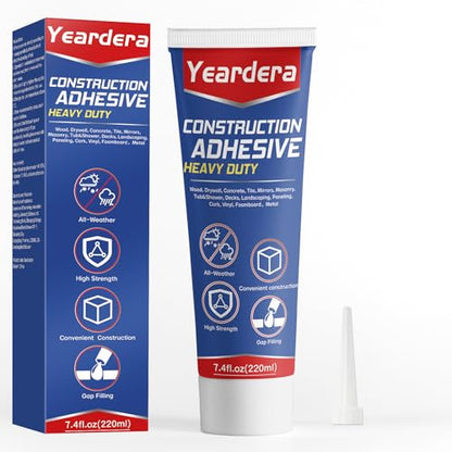 Yeardera Heavy Duty Construction Adhesive, 7.4 Ounce Cement Glue Squeeze Tube, Versatile Construction Glue for Tile, Floor, Stone, Wood, Wall & More, Pack of 1 (CZJS-001)