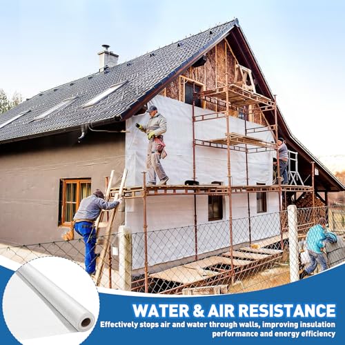 House Wrap, 3 x 150 ft Thick Drop Cloth Vapor Barrier, Heavy-Duty Moisture Barrier & Water-Resistant Plastic sheeting roll for Home Commercial Building Construction, White