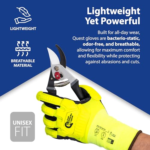 Quest Protective Apparel High Visibility Cut and Impact Resistant Work Gloves, Mechanic Safety Gloves with Nitrile Grip for Construction & Industrial Use (Large, 1 Pair) - size: Large