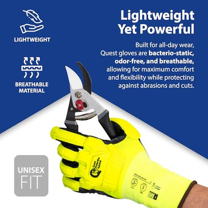 Quest Protective Apparel High Visibility Cut and Impact Resistant Work Gloves, Mechanic Safety Gloves with Nitrile Grip for Construction & Industrial Use (Large, 1 Pair) - size: Large