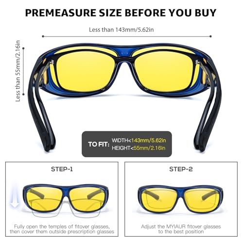 Myiaur Night Vision Glasses for Men Women, Polarized Fit Over Wrap Around Driving Glasses, Anti Glare and UV400 Protection - color: A02 Transparent Blue/ Yellow Night Vision Glasses