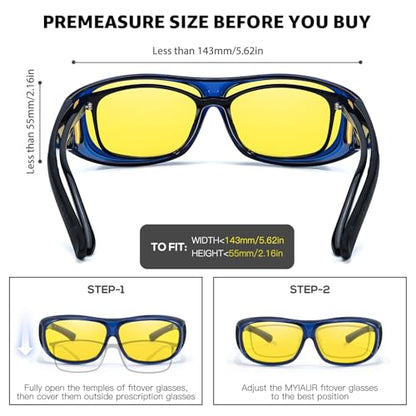 Myiaur Night Vision Glasses for Men Women, Polarized Fit Over Wrap Around Driving Glasses, Anti Glare and UV400 Protection - color: A02 Transparent Blue/ Yellow Night Vision Glasses