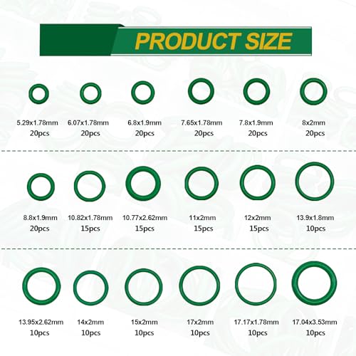 Car A/C Repair Kit, 270PCS O-Ring Set + 102PCS Car Air Conditioner Valve Core Kit with Double Head Install Tool, A/C R12 R134a Refrigeration Tire Valve Stem Cores, O-Ring Seals Kit