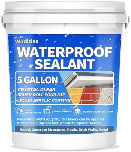 Liquid Waterproof Sealant Clear - 5 Gallon, Wadities Wall Bathroom Roof Water-Based Waterproof Coating, Invisible Repairing Leak Patch & Seal Liquid Rubber Sealant for Indoor and Outdoor - style: 5 Gallon Clear