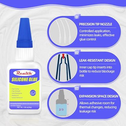 Silicone Glue Instant Glue 60g, Clear Waterproof Heat-Resistant Adhesive for Silicone Repair, Bonding Models, TPR, TPU & DIY Crafts - with Anti-Clog Cap, Fast-Drying Formula - size: 60g, style: Silicone Glue