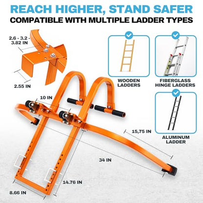 2-in-1 Heavy Duty Ladder Stabilizer with Roof Hooks, 500 LBS Steel Standoff, Non-Slip Rubber Feet for Gutter Cleaning, Roof Work & Walls | Fits Extension, Straight & Telescoping Ladders - color: Ladder Stabilizer With Hooks