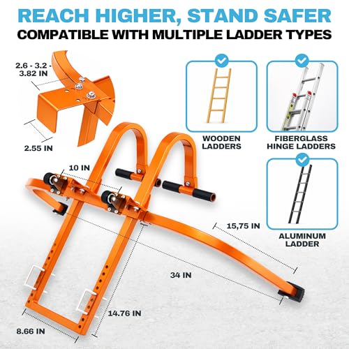 2-in-1 Heavy Duty Ladder Stabilizer with Roof Hooks, 500 LBS Steel Standoff, Non-Slip Rubber Feet for Gutter Cleaning, Roof Work & Walls | Fits Extension, Straight & Telescoping Ladders - color: Ladder Stabilizer With Hooks