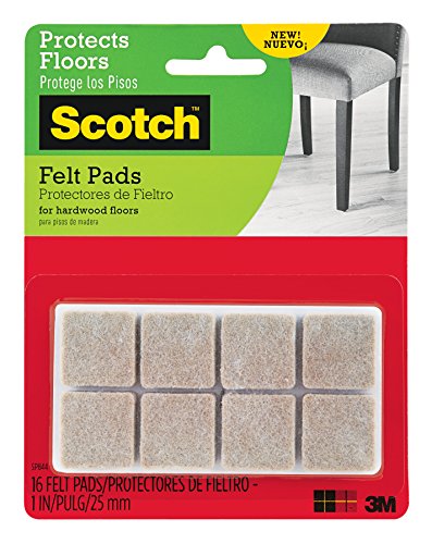 Scotch Brand Felt Pads, Great for protecting floors, Square, Beige, 1 in. x 1 in., 16 Pads/Pack, 6-Packs (96 Total)