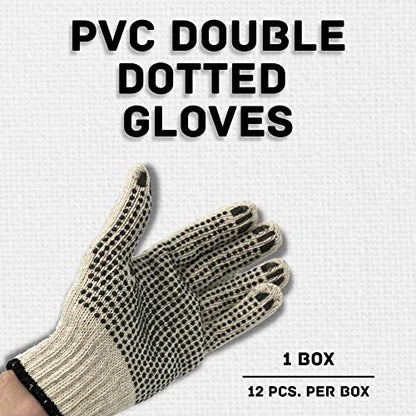 PackagingSuppliesByMail PSBM Cotton Work Gloves with Dotted Grip, Double Sided PVC Dots Provide Maximum Grip - size: Large, style: 12 Pairs