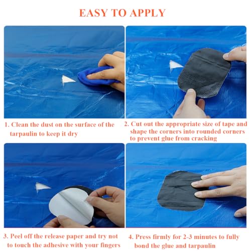 Waterproof Tape Heavy Duty, Tear Resistant Adhesive Tape for Outdoor Repair, Strong Duct Tape for Canvas, Tarp, Tent, Boat Cover, Awning, Vinyl, Plastic - All Weather UV Resistant Patch Kit, Black - color: Black