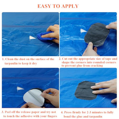 Waterproof Tape Heavy Duty, Tear Resistant Adhesive Tape for Outdoor Repair, Strong Duct Tape for Canvas, Tarp, Tent, Boat Cover, Awning, Vinyl, Plastic - All Weather UV Resistant Patch Kit, Black - color: Black