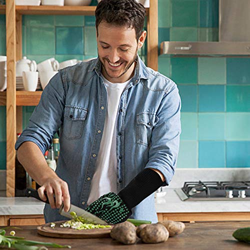 Comsmart BBQ Gloves, 1472 Degree F Heat Resistant Grilling Gloves Silicone Non-Slip Oven Gloves Long Kitchen Gloves for Barbecue, Cooking, Baking, Cutting - color: Green, size: long