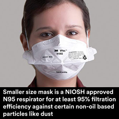 3M N95 Disposable Respirator, VFlex Particulate Respirator 9105S, Small Size, Box of 50, NIOSH Approved, Sweeping, Sanding, Grinding, Sawing, Bagging, Dust