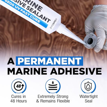 [3 oz] Marine Adhesive Sealant 5200 Fast Cure, White — Permanent Watertight Bond Above & Below Waterline, UV Resistant Marine Caulk for Boats, Hulls, Decks & Fittings by Berkland, American Owned