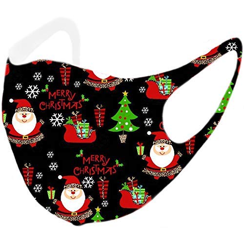 5PCS Black Face Mask Covers with Elastic Ear Loop Cover Full Face Anti-Dust, Unisex, Washable, Breathable, and Reusable (Adults Christmas) - style: Adults Christmas