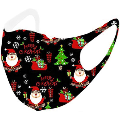 5PCS Black Face Mask Covers with Elastic Ear Loop Cover Full Face Anti-Dust, Unisex, Washable, Breathable, and Reusable (Adults Christmas) - style: Adults Christmas