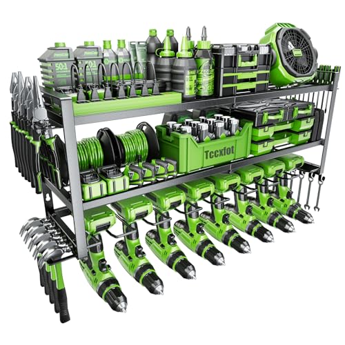 Power Tool Organizer - 3 Layer 8 Drill Holder Wall Mount, Storage Rack for Garage Organization, Large Tool Shelf, Gifts for Him Men Dad Husband Anniversary Fathers Day, Cool Gadget Stocking Stuffer - size: 3 Layer 8 Slots