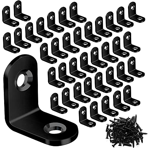 FATLODA 40PCS L Bracket, Metal Black Corner Brace, Stainless Steel Joint Right Angle Bracket Fastener for Wood Chair Bookshelf Furniture Cabinet with 80PCS Screws (20mmx20mm) - color: Black, size: 20 mm