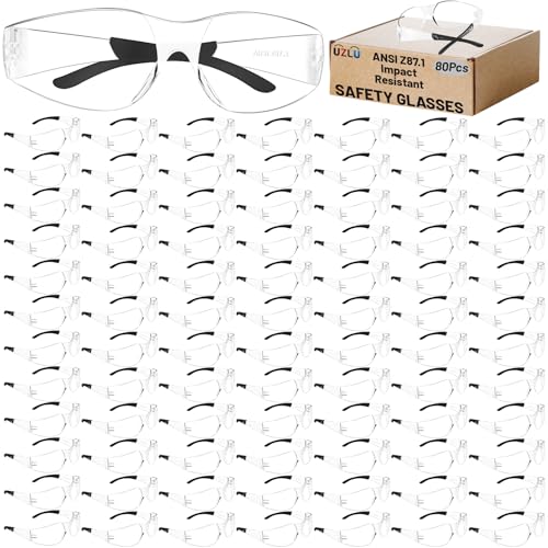 80 PCS Clear Safety Glasses Bulk for Men Women ANSI Z87.1 Protective Eyewear, Scratch & Impact Resistant Safety goggles, Polycarbonate Safety Sunglasses, Construction Lab Work Outdoor - color: Clear-80 Pcs, size: Wide Rubber Temples