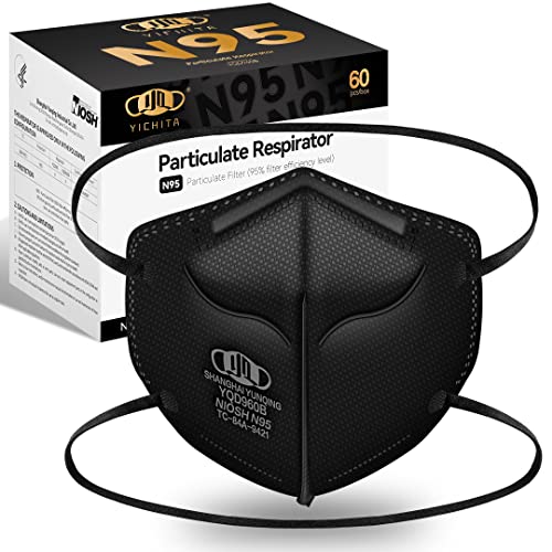 N95 Mask NIOSH Approved 60-Pack, Particulate Respirator N95 Face Masks Universal Fit - Individually Wrapped, Black - color: 60 Pack - Black