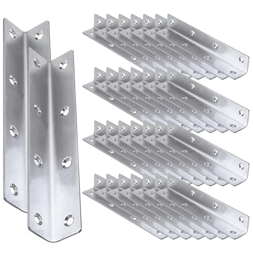 30PCS 304 Stainless Steel Corner Brace for Wood, Heavy Duty Long L Brackets, L Lock Mounting Bracket for Repairing and Reinforcing Wood Cabinets Furniture,(Silver,4X1X1IN) - size: 4X1X1IN