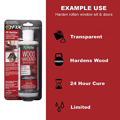 PC-Products Wood Repair Epoxy Paste and Wood Hardener Kit, PC-Woody 6 oz and PC-Petrifier 8 oz - size: Woody (6 oz) & Petrifier (8 oz) Kit, style: PC-Woody Kit