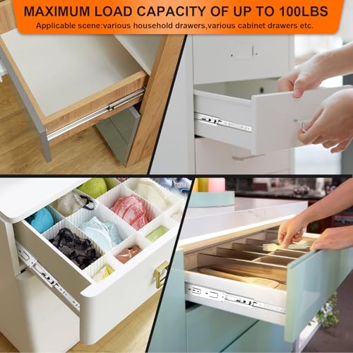 10 inch Drawer Slides 4 Pairs (8pcs) 3 fold Full Extension Side Mount Cabinet Drawer Glides 10" Silver Cabinet Rails for Dresser, Cabinet, Kitchen,Trash Can, Wardrobe 100 LB Capacity - size: 10 Inch
