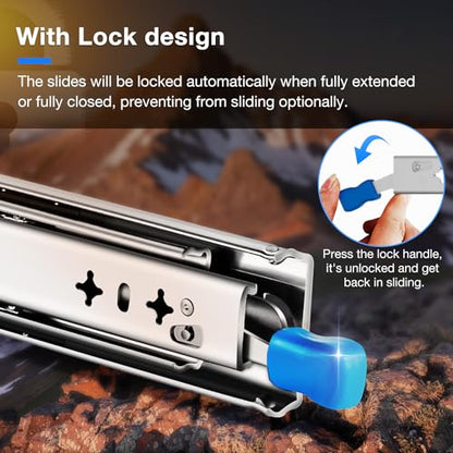 Heavy Duty Locking Drawer Slides Full Extension Runners with Lock 12 14 16 18 20 22 24 26 28 30 32 34 36 38 40 Inch Side Mount Rails for Drawer Capacity 236lb 1 Pair - size: 22 Inch