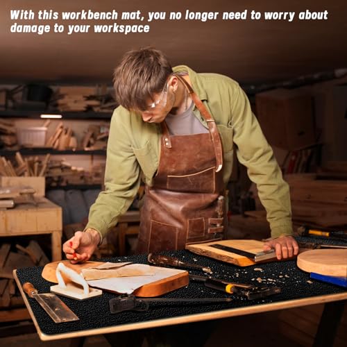 U0U 47.2" x17.3" Workbench Mat,Black PU Leather Work Bench Mat Top,DIY Worktable Mat Workbench Cover for Protects Work Bench Tabletop Countertop (Black, 47.2" x17.3")