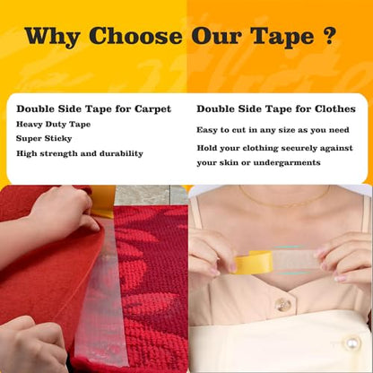 Qoqooice Double Sided Fabric Tape Heavy Duty Mounting Tape 1.58" x 33FT Resistente Clear Super Stick Tape with Fiberglass Mesh High Tack Strong Adhesive for Clothes Carpet Arts - size: 1.58 Inch x 33Ft
