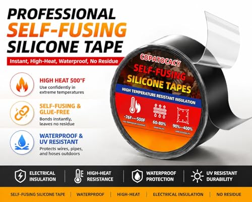 Self Fusing Silicone Tape Waterproof, Rescue Tape, 1" x 33 Feet, Self Amalgamating Tape, Silicone Rubber for Sealing Pipes, Hose Repair, Outdoor Coax and Electrical Cables - color: Black