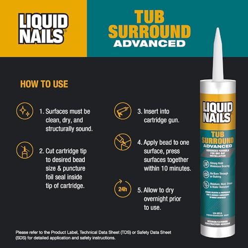 Liquid Nails 10 oz Tub Surround Interior/Exterior Advanced Construction Adhesive - size: 10 Ounce, style: Tub Surround Advanced