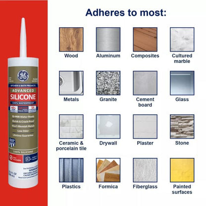 GE Advanced Silicone Kitchen & Bath Sealant White, 2.8 oz, 1, Tube