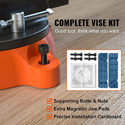 VEVOR Bench Vise, 6-inch Jaw Width 5.9-inch Jaw Opening, 360-Degree Swivel Locking Base Multipurpose Vise w/Anvil, Heavy Duty Ductile Iron Workbench Vise w/Bolts & Nuts, for Drilling, Pipe Cutting - size: 6 Inch