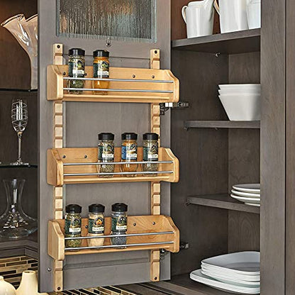 Rev-A-Shelf Pullout Wall Storage Organizer for Kitchen Cabinets, Sliding Door Mounted Spice Rack with 3 Adjustable Shelves, Maple Wood, 4ASR-18 - size: 13.13 Inches
