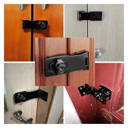 2Pcs Keyed Hasp Locks Twist Knob Keyed Locking Hasp for Small Doors, Cabinets and More,Stainless Steel Steel, Hasp Lock Catch Latch Safety Lock Door Lock with Keys (4inch, Black) - style: Black-with LOCK