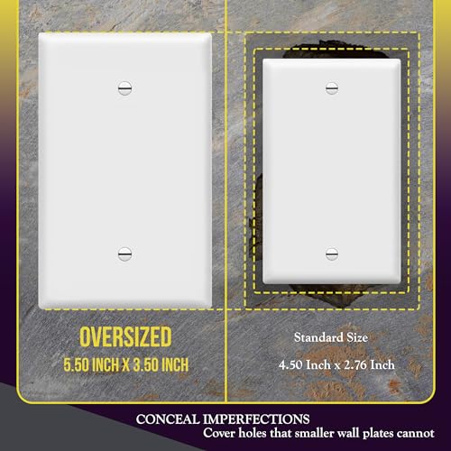 ENERLITES Blank Device Wall Plate, Jumbo Blank Covers, Over-Size 1-Gang 5.5" x 3.5", Unbreakable Polycarbonate Thermoplastic, 8801O-W, White - color: White, size: Over-Size