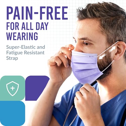 Medtecs Face Mask Disposable – Available in 50 & 2,000 pcs – ASTM Level 1, 3-Ply Breathable, Soft Fit – Adult Size – Ideal for Commuting & Daily Wear - color: 05. Purple, size: Adult - 50PC